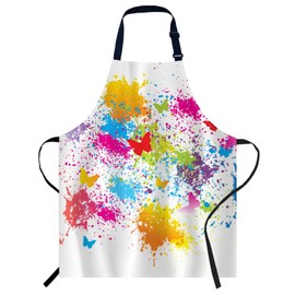 Smooffly Colorful Splatter Butterfly Apron Unisex Adjustable Bib Apron, Cooking Kitchen Chef Apron, Women Men Apron for Home Kitchen, Restaurant, Coffee house