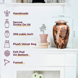 Trupoint Memorials Urn for Ashes Adult Male, Cremation Urn for Human Ashes Adult Female, Decorative Urn for Ashes for Women, Urns for Human Ashes Adult Men - Large, Marble Brown