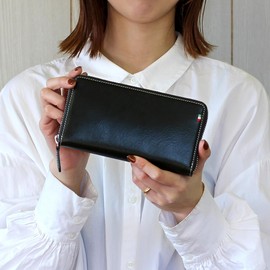 MILAGRO CA-Y-661 Tamponato Leather Garcon Wallet (Men's Wallet, Long Wallet, Large Capacity, Coin Purse, Card, Bill Compartment, Green, Leather, Genuine Leather, Popular), Black