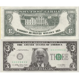 Bill Clnton Whistle Novelty $3 dollar Bill Slick Times Funny-Money 1996 New