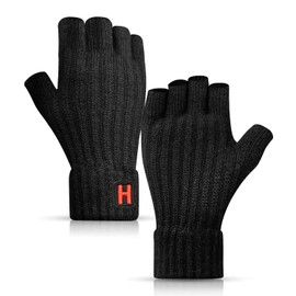 KEECOW Mens Womens Winter Warm Fleece Fingerless Gloves,Knited Half Finger Touch Screen Gloves with Soft Lining for Skiing,Running,Hiking,Driving(Black)