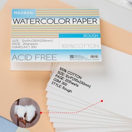 MEEDEN Watercolour Paper Pad, 100% Cotton Watercolour Paper Pad with 20 Sheets, 140 lb/300 g/m², Acid Free Art Paper for Watercolours, Gouache, Ink and More, 9 x 12 Inch Rough Grain