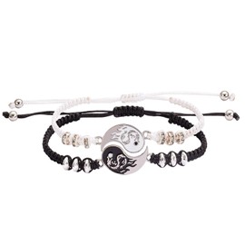 COLORFUL BLING 2 Pcs Beaded Beads Yin Yang Strand Wrap Rope Cord Bracelet Set Bangle for Couple BFF Matching Puzzle Pendant Bracelet Friendship for Women Men Jewelry Gifts-Dragon