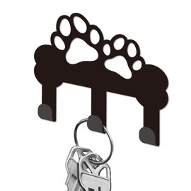 DELORIGIN Key Holder for the Wall, Key Holder Made of Black Iron, Wall Mounting, Cat/Dog Paw Print with 3 Hooks, Small Key Holder for Key Storage, Entrance Area