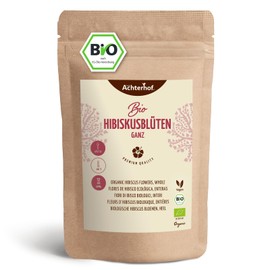 Achterhof Hibiscus Flowers Organic Whole Dried 250 g Slightly Sour Fruity Flavour Organic Quality Sweet Aromatic Hibiscus Tea Ideal for Salads, Desserts, Cakes, Joguhrts