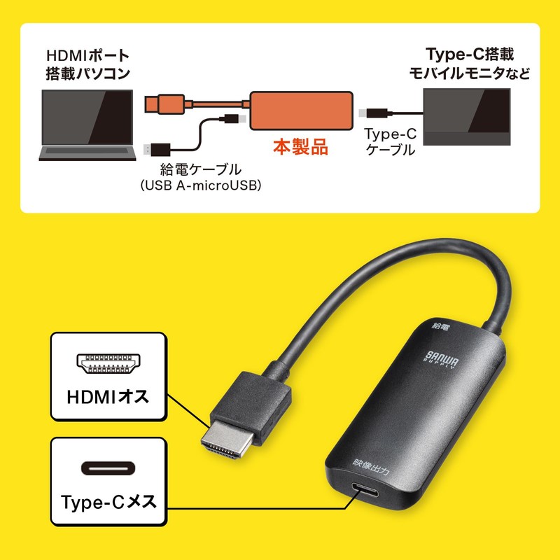 Sanwa Supply HDMI-Type-C (DP Alt Mode) Converter Adapter (4K/60Hz) AD-HD26TC