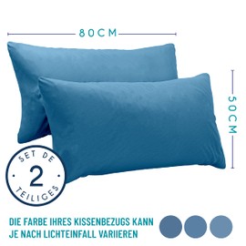 Dreamzie Pillowcases, 50 x 80 cm (Set of 2), 100% Jersey Cotton, 150 g/m², Blue, for 50 x 80 cm Cushions, Resistant and Hypoallergenic