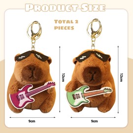 LunarCharm 2 Pieces Capybara Plush Keychain Sunglasses Guitar Capybara Realistic Capybara Cuddly Toys Capybara Pendant for Backpack Birthday Gift, multicoloured