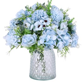 Nubry 3 piezas de flores artificiales, ramo de peonías de seda artificial, hortensias de imitación, flores silvestres, arreglos con tallos para decoración de bodas, centros de mesa para el hogar (Azul