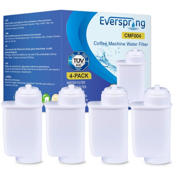TÜV SÜD, NSF Certified Coffee Water Filter Replacement for Siemens EQ6 EQ Series, Brita Intenza TZ70003, Bosch 12008246 Water Filter, BCM8450UC, CM450710 and TCM24RS by Everspring (Pack of 4)