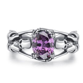 CRWENG Skull Open Ring for Women Sterling Silver Gothic Skull Black Crystal Rings Cosplayer Ring Rock Punk Jewellery Gift for Women (Purple)