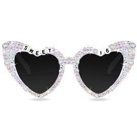 Birthday Sunglasses for Women, White Sweet 16 Birthday Glasses Heart Shaped 16th Outfit Decorations for Girl Party Gifts