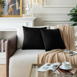 Colormz Set of 2 Black Colored Cozy Velvet Throw Pillow Covers for Bed and Couch - 18"x18"