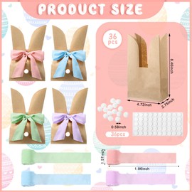 Motipuns 36 Set Bunny Gift Bags, Bunnies Birthday Treat Bags Cute Candy Goodie Brown Kraft Rabbit Party Favors Supplies Crafts for Birthday Wedding Party