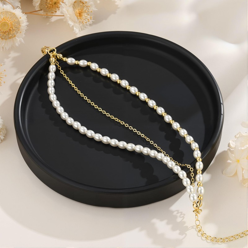 Yoosteel Three Layer Pearl Bracelets for Women, Dainty Beaded Pearls