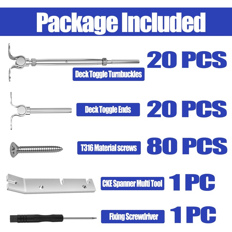 CKE 20 Pair Cable Railing Kit - 1/8" Swage Toggle