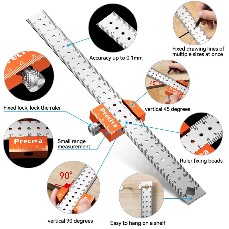 Woodworking Set Square Tool, Preciva 7inch Metric Triangle Ruler 12inch