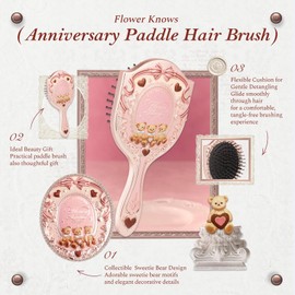 9th Anniversary Paddle Brush, Pink Sweetie Bear-Themed Hair Brush with Air Cushion Base & Flexible Bristles, Detangling Brush for Daily Styling, Practical Beauty Gift