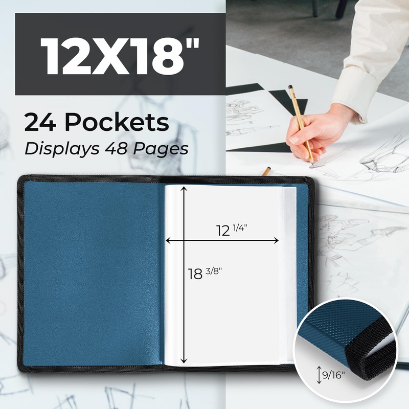 Dunwell 12x18 Art Portfolio Binder with Black Mounting Paper (Blue),