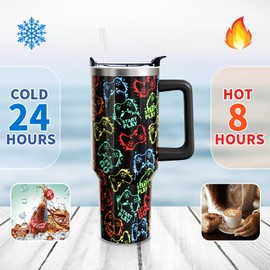 Aokoyi Gamers Gifts for Men Boys, Gaming 40 Oz Tumbler Cup with Handle and Lid Straw, Cool Gifts for Teen Boy Girls/Boyfriend, Gamepad Game Lovers Water Bottle 1PC