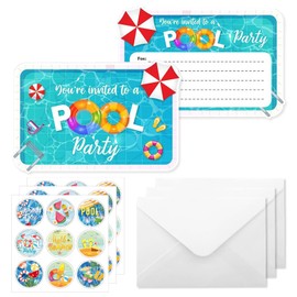 IHCEMIH 24 Pack Party Invitations Kids, Birthday Invites Card Girls Pool Party Invite Summer Childrens Paper Invitation Cards with 24 Envelopes and Stickers for Children Boys Girls UK