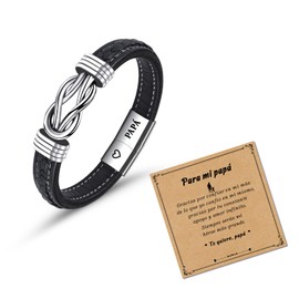 SUNSH Men's Braided Leather Bracelet for Boyfriend, Dad, Man, Son, Adjustable Birthday Gift, Christmas, Anniversary, Valentine's Day, Bead