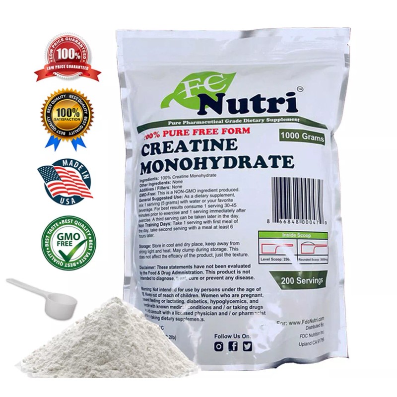 FDC NUTRITION Creatine Monohydrate 100% Pure Powder 1000g (2.2 lb)