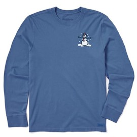 Life is Good. Men's Tiny Little Snowman Long Sleeve Crusher Tee, Vintage Blue (US, Alpha, Large, Regular, Regular, Vintage Blue)