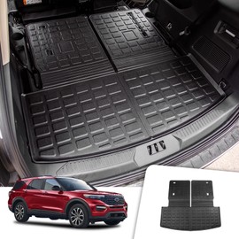 Rongtaod Cargo Mat Compatible with 2020-2025 2026 Ford Explorer 6&7 Passenger Cargo Liner Trunk Mat Back Seat Cover Protector Upgrade 2024 Explorer Accessories (Trunk Mat with Backrest Mat)