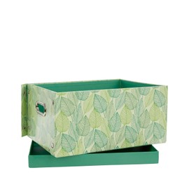 Idena 11195 Storage Box with Lid and Metal Handles, Storage Basket Made of Solid Cardboard, Approx. 37.5 x 28 x 18 cm, Green Patterned