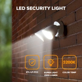 UME 2-Packs 2500 Lumen 32 Watt 28 LED Dual-Head Floodlight Outdoor, Full Metal Design, Waterproof Exterior Security Wall Light for Patio, Garden, Yard-White