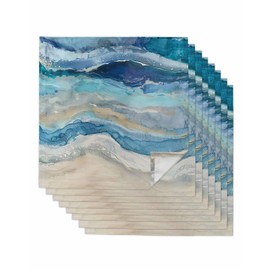 Boanket Blue Coastal Cloth Napkins Set of 8, Holiday Napkins for Baby Shower, Spring Summer Ocean Beach Nautical Sea Wave Washable Reusable Dinner Napkins for Cocktail Wedding Party, 20 x 20 Inch