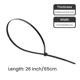 50 Pack 26 Inch Large Zip Ties 650mm Heavy Duty Extra Long Cable Ties Strong Sturdy Cable Wire Ties 250 lbs Outdoor Nylon Tie Wraps Work Temp 5 ℉ - 176 ℉ Black