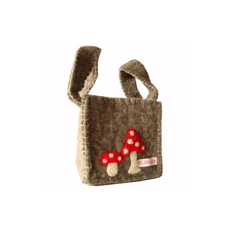 Small Felt Bag with Mushroom Motif Bowl (Woodland)