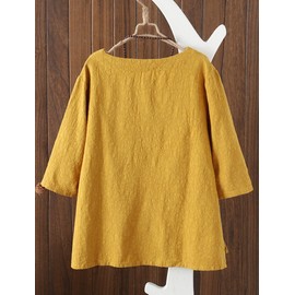 FTCayanz Women's Linen Tops Shirts Summer Casual Jacquard Tunic Blouse XX-Large Yellow