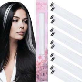 WENNALIFE 12 PCS White Hair Extensions Clip in, Colored Clip in Hair Extensions for Kids Highlights Rainbow Hair Clips for Girls Synthetic Straight Pop-up Style Colorful Festival Girl Hair Accessories