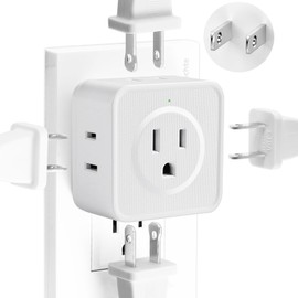 3 Prong to 2 Prong Adapter, FiiMan Multi Plug Outlet Extender 5 AC Outlet Splitter Flat Wall Adapter for US to Japan Japanese Philippines-Type A, 1875W, White (2 Pack)