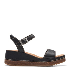Clarks Women's Kassanda Lily Wedge Sandal, Black Leather, 8 Wide