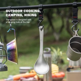 Boundless Voyage Titanium Long Handle Ladle Soup Spoon Thickeness Tableware Porridge Stew Sauce Deep-bowled Ladle Scoop Kitchen Cooking Utensils ((M))