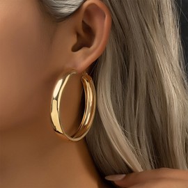 Otxas Large Gold Hoop Earrings Lightweight Big Chunky Gold Hoops Earrings for Women Statement Gold Chunky Earrings Big Hoop Earrings for Wedding Birthday 70s Jewelry(Hoop-Gold-01)