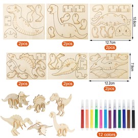 Dinosaur Wooden Craft Set Children, 24 Pieces Dino Craft Set for Painting and Crafts DIY, 3D Puzzle Dino Wooden Craft Sets Children's Birthday Toy Dinosaur Wood Crafts Boys Girls Birthday Crafts