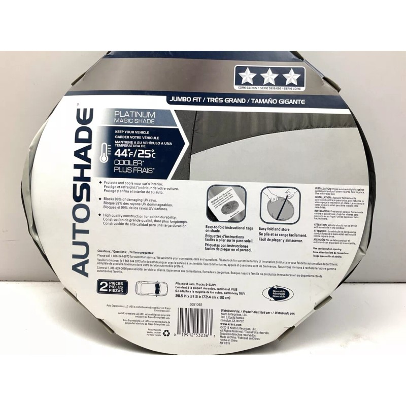 Kraco 5051092 Folding Solar Sun Shade Cover, 28.5" X 31.5"