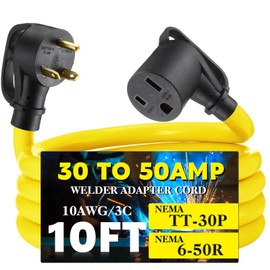 Tellegloww 10 Feet NEMA TT-30P Male to 6-50R Welder Adapter Cord, 30Amp to 50Amp Female 30Amp 3 Prong Generator RV to 3 Prong Welder Power Adapter, STW 10 AWG/3C, 30 Amp 250V 7500 Watt, ETL Listed