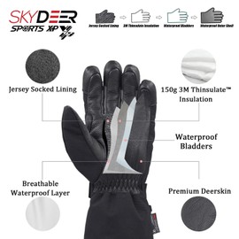 SKYDEER Waterproof Skiing Gloves with Premium Genuine Deerskin Leather (SD8658T/L)