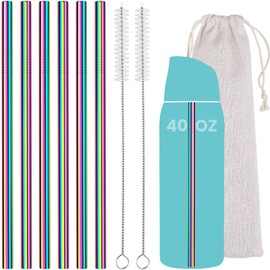 NiHome 6-Pack Iridescent Stainless Steel Drinking Straws, Compatible with Owala FreeSip 40oz, Food-Grade Rust-Resistant Material, Includes Cleaning Brushes & Travel Storage Bag