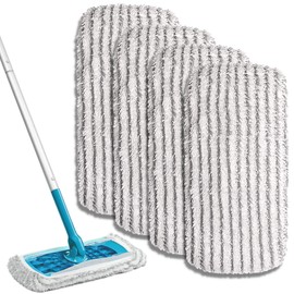 Zeltauto 4 Pack Reusable Scrub Mop Pad for Flash Speedmop Absorbing Refill Washable Microfiber Wet Dry Cleaning Pad for All Hard Floors (4 Stripe)