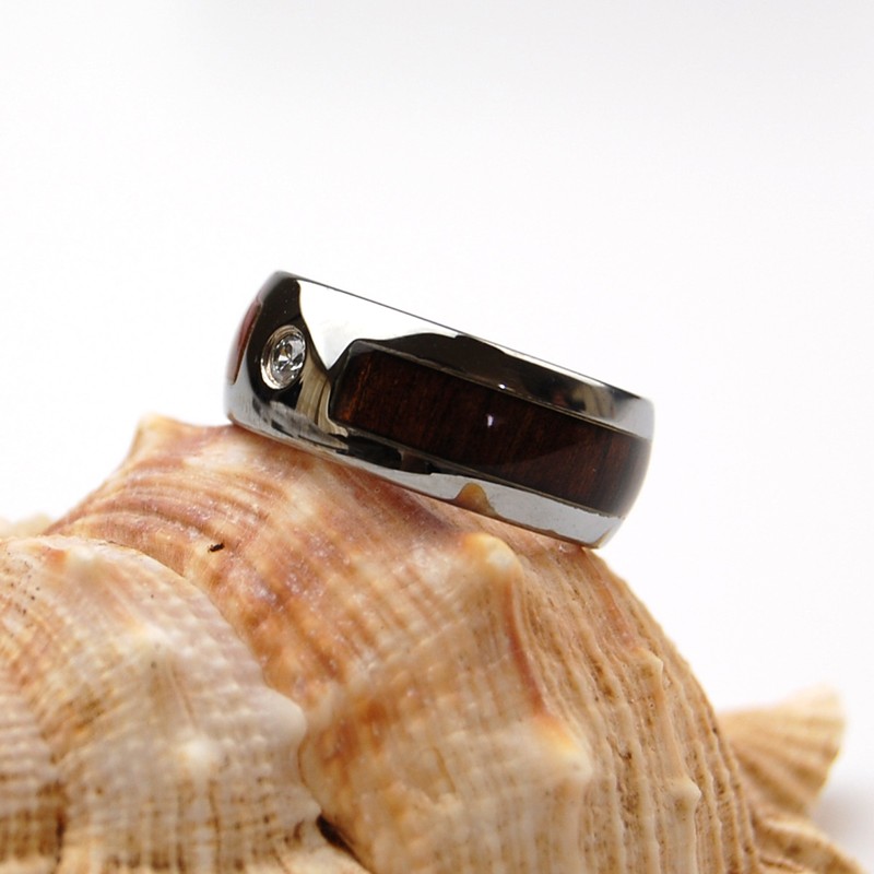 [BreezyIsland] Hawaiian Jewelry Ring, Koa Wood & Zirconia, 0.3 inch