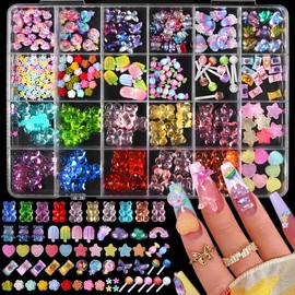 3D Mix Assorted Color Nail Charms Acrylic Multi Cute Nail Art Charms Hollow Candy Jewelry Nail Supplies for Nail Art Design DIY Crafts Accessories (Nail Rainbow)