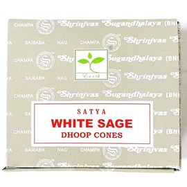 Satya Nag Champa Incense Cones, White Sage Scent, One Pack of 12 Cones (1, White Sage)