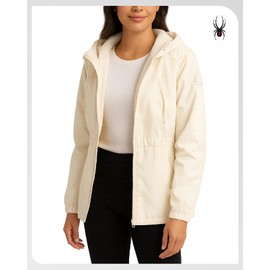Spyder Womens Rain Jacket - Fleeced Lined Wind breaker Raincoat for Women Zip Up Wind & Water Resistant Jacket Women, Size Small, Pearl